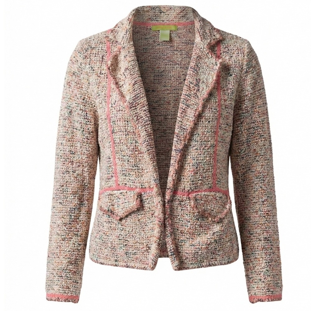 Sigrid Olsen Pink Tweed Knit Blazer Cardigan Womens Large‎ Cottagecore Cottage